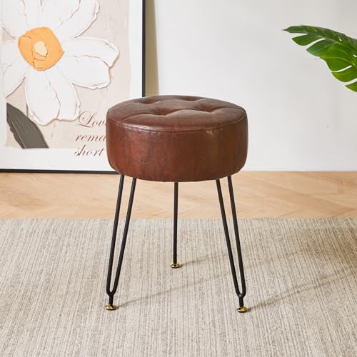IBUYKE Modern Velvet Round Footstool Ottoman, Vanity Chair for Makeup Room, Vanity Stool Foot Rest with Gold Legs, Modern Accent Stools for Bedroom, Living Room, Entryway, Offices, GreenLG-40L