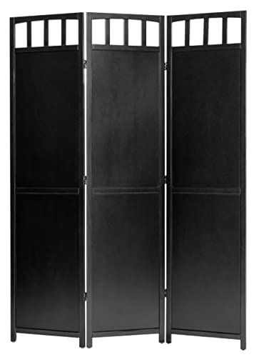 Legacy Decor 4 Panels Wooden Privacy Screen Room Divider Black Finish 5.6’ Tall