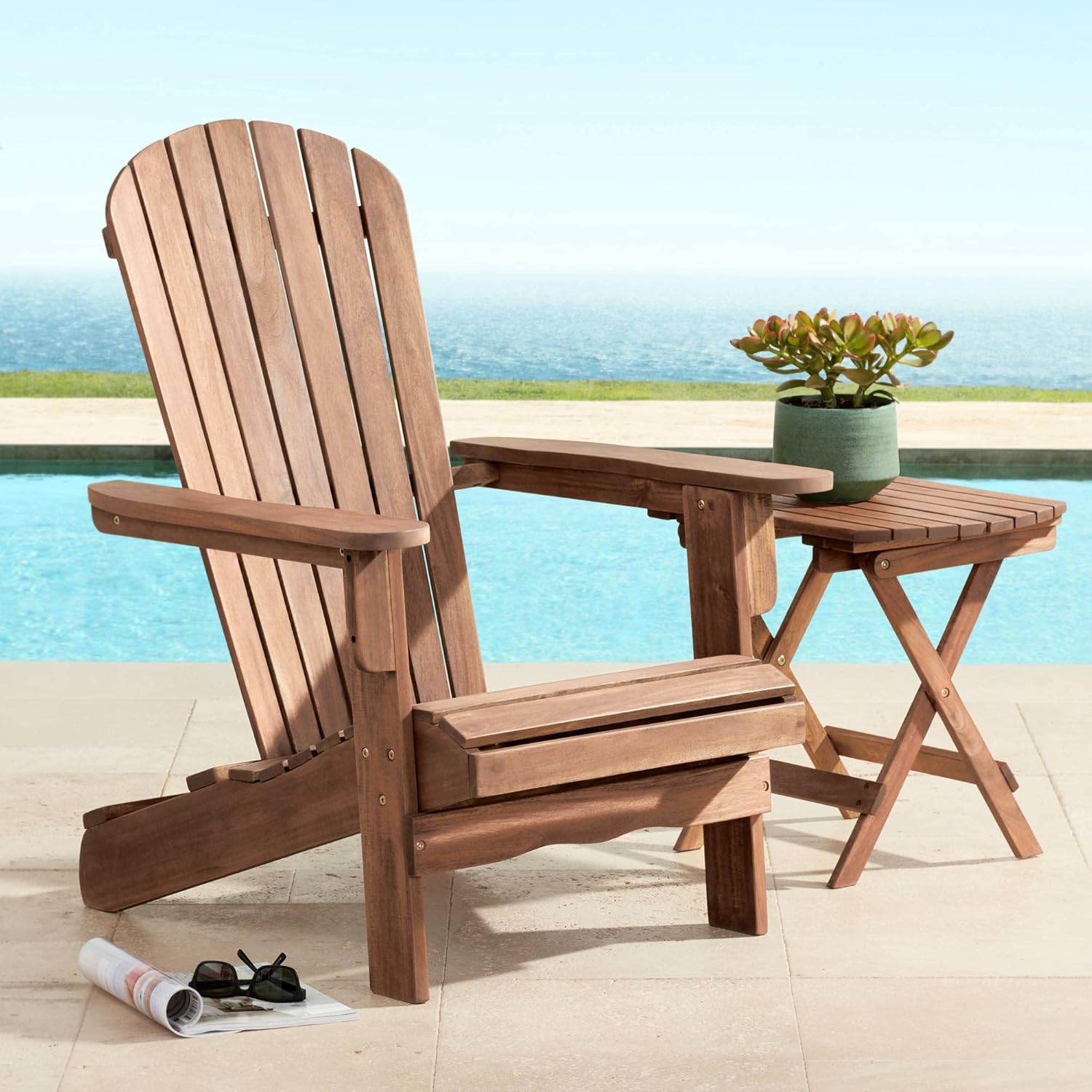Cape Cod Natural Wood Adirondack Chairs Set of 2