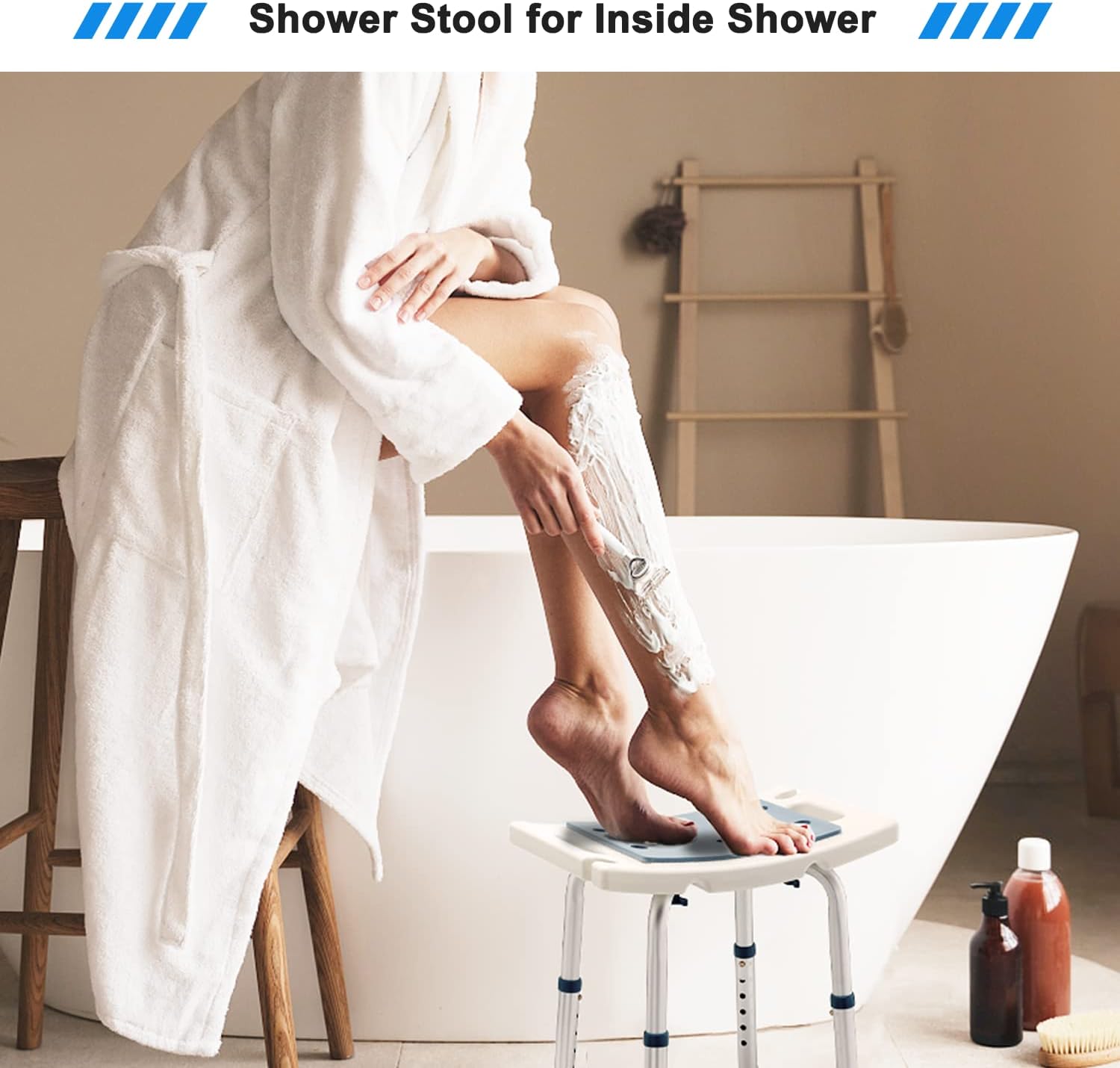 Shower Stool, Shower Bench Seat, Shower Chair for Inside Shower and Bathtub, with Shower Head Holder, Bath Chair, Shower Stool for Elderly Senior Disable Pregnant, Tool-Free, Capacity 350LBS