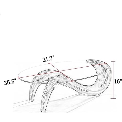 Oval Coffee Tables for Living Oval Glass Coffee Table Clear Glass Top Abstract Coffee Table Modern Stylish Center Table Easy to Clean Creative Mermaid Living Room Table Antique Coffee Table (Orange)