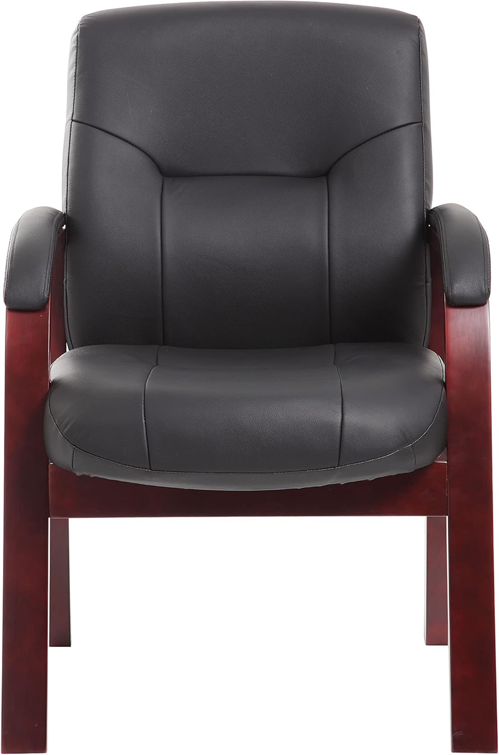 Boss Office Products Executive Leather Guest Chair with Mahgany Finish in Black