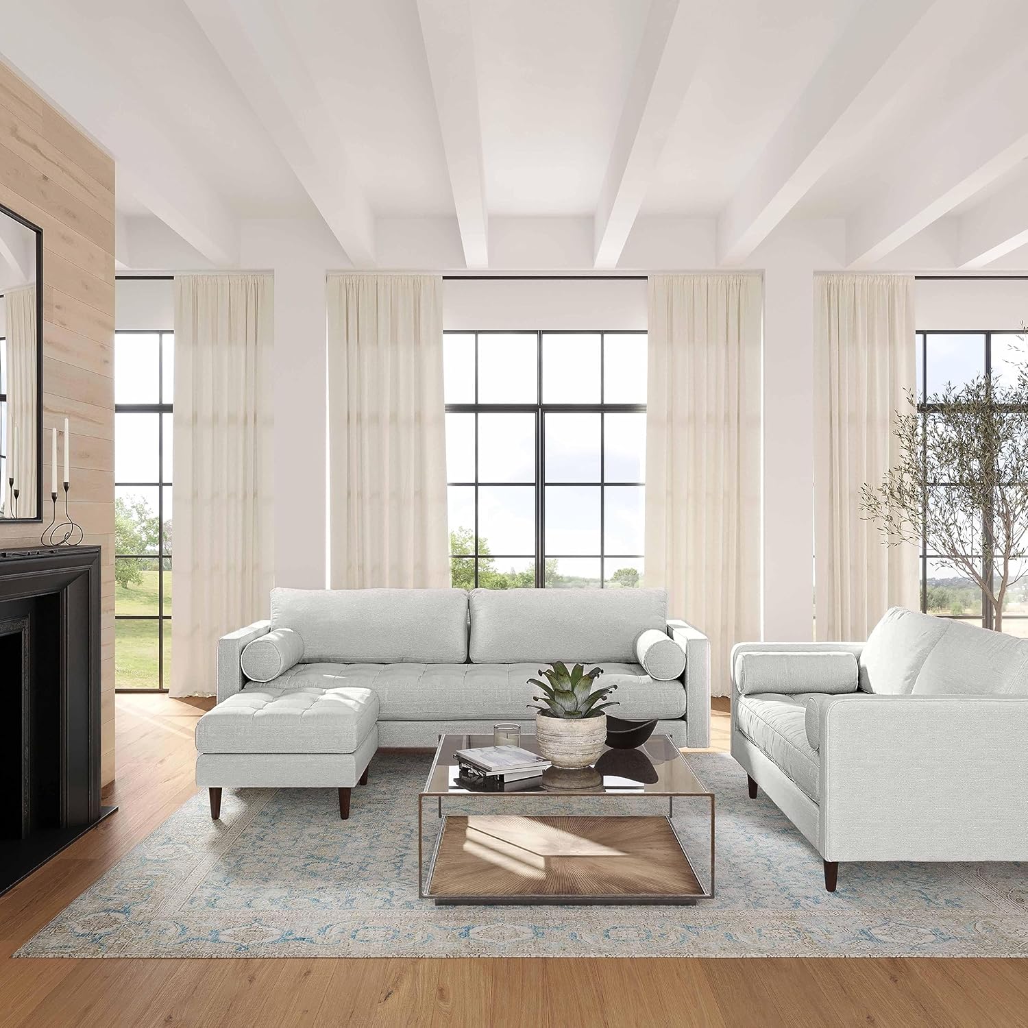 TOV Furniture Cave Beige Tweed Upholstered Ottoman