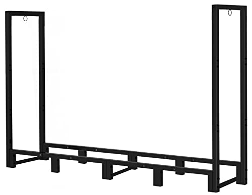 4Ft Outdoor Firewood Rack Holder for Fireplace Wood Storage, Adjustable Fire Log Stacker Stand, Black