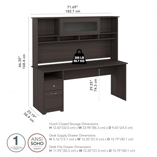 Bush Furniture Cabot Computer Desk with Hutch, 72W, Ash Gray