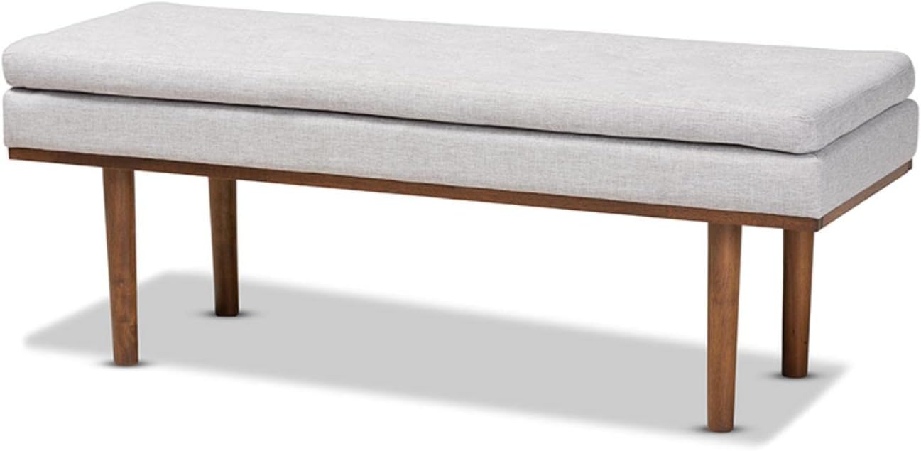 Baxton Studio Rika Mid-Century Modern Greyish Beige Fabric Upholstered Walnut Brown Finished Boomerang Bench