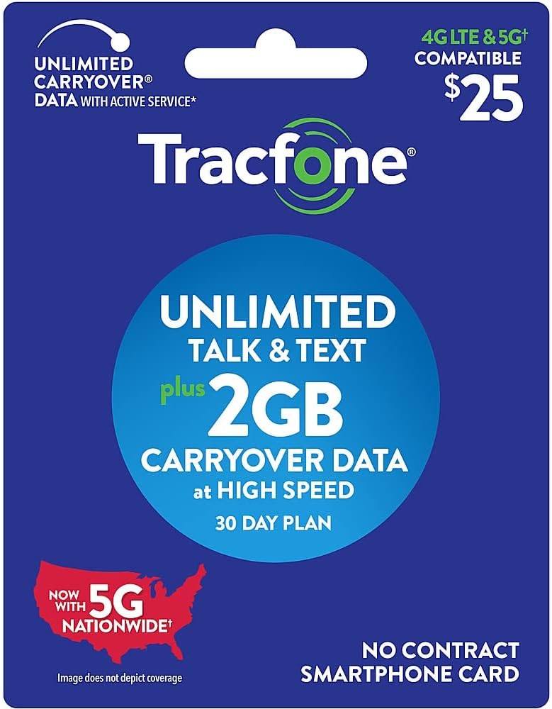 TracFone $25 Unlimited Talk, Text, 2GB Data - 30 Day Smartphone Plan