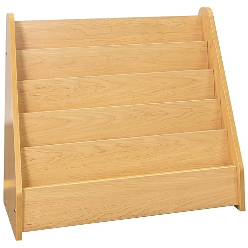 Kids Book Display, 4 Tier Wide Front Facing Bookshelf, Single-Sided Children's Wooden Book Rack for Classroom, Nursery, Playroom, Daycare Furniture, Maple 32 1/2