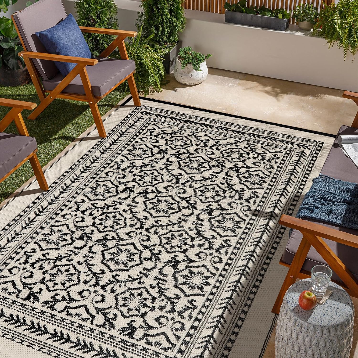 Anidaroel 6’x9’ Outdoor Rug for Patios Clearance, Waterproof Outdoor Area Rug for Patio Decor, Reversible Outdoor Plastic Straw Mat, RV Outdoor Rugs for Camping, Porch, Balcony, Backyard