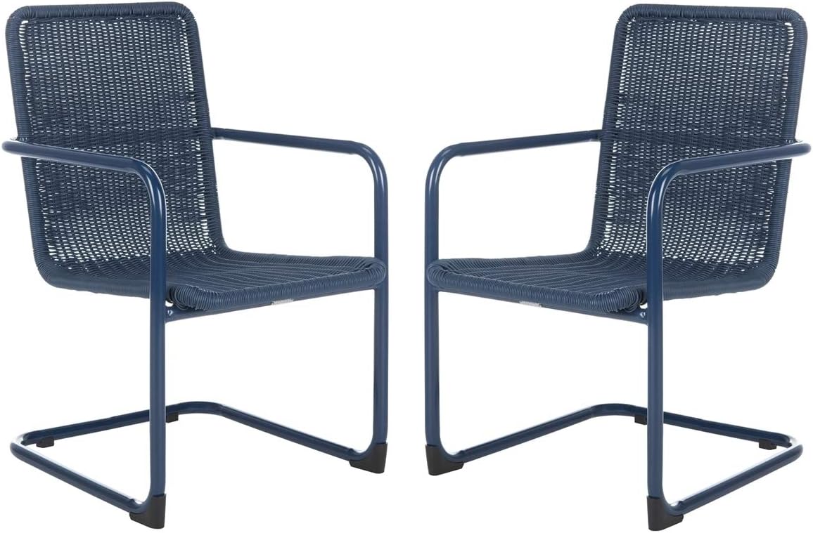 Safavieh PAT4040A-SET2 Outdoor Collection Hutton Navy Stackable (Set of 2) Patio Chair