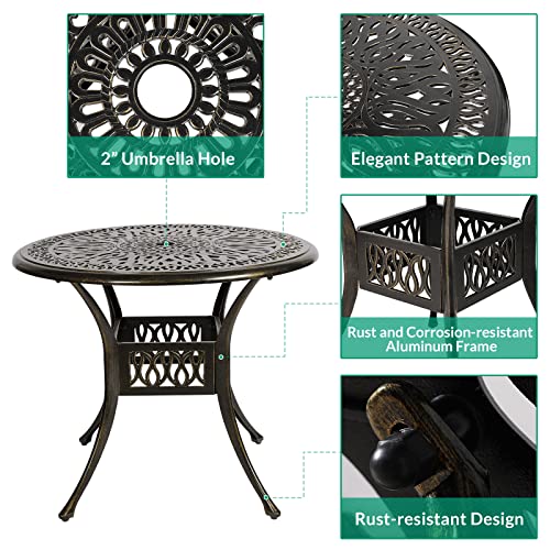 VIVIJASON 3-Piece Patio Bistro Set, Outdoor All-Weather Cast Aluminum Furniture Dining Set, Include 2 Swivel Chairs and 34.5