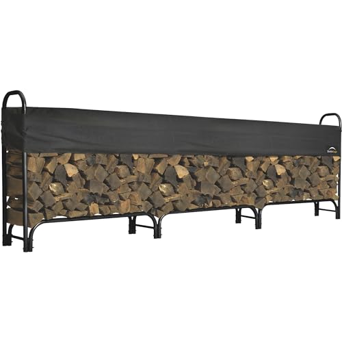 ShelterLogic 8' Heavy Duty Outdoor Firewood Rack with Cover Universal Full Length Firewood Rack Cover