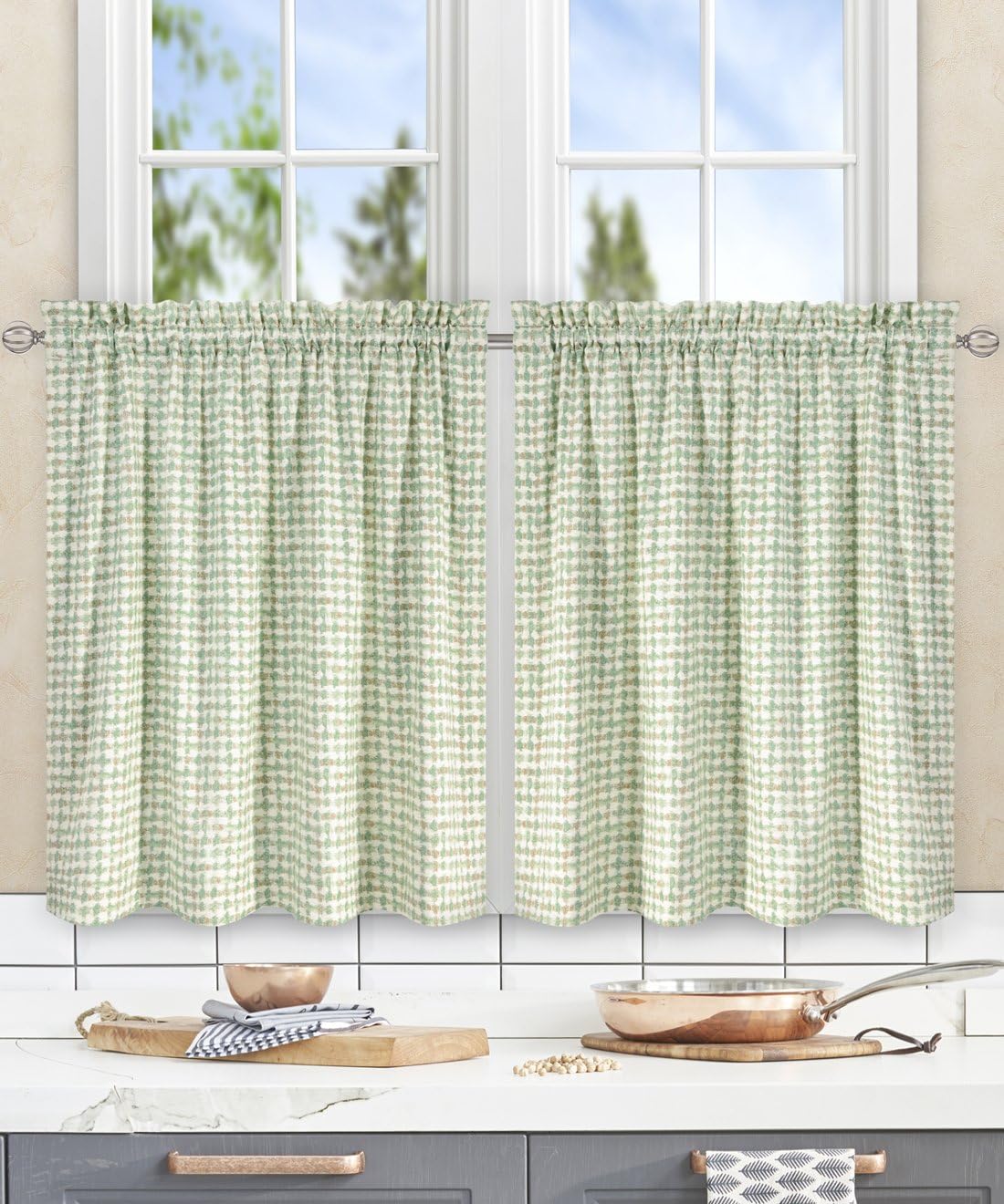 Ellis Curtain Davins Multi Colored Ikat Check 100-Percent Cotton Twill (Tailored Tier Curtains, 56 x 36