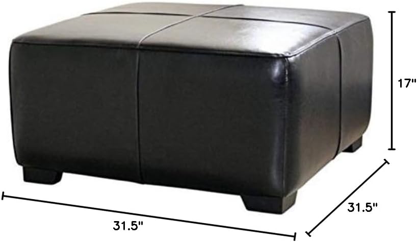 BOWERY HILL Square Leather Ottoman in Black