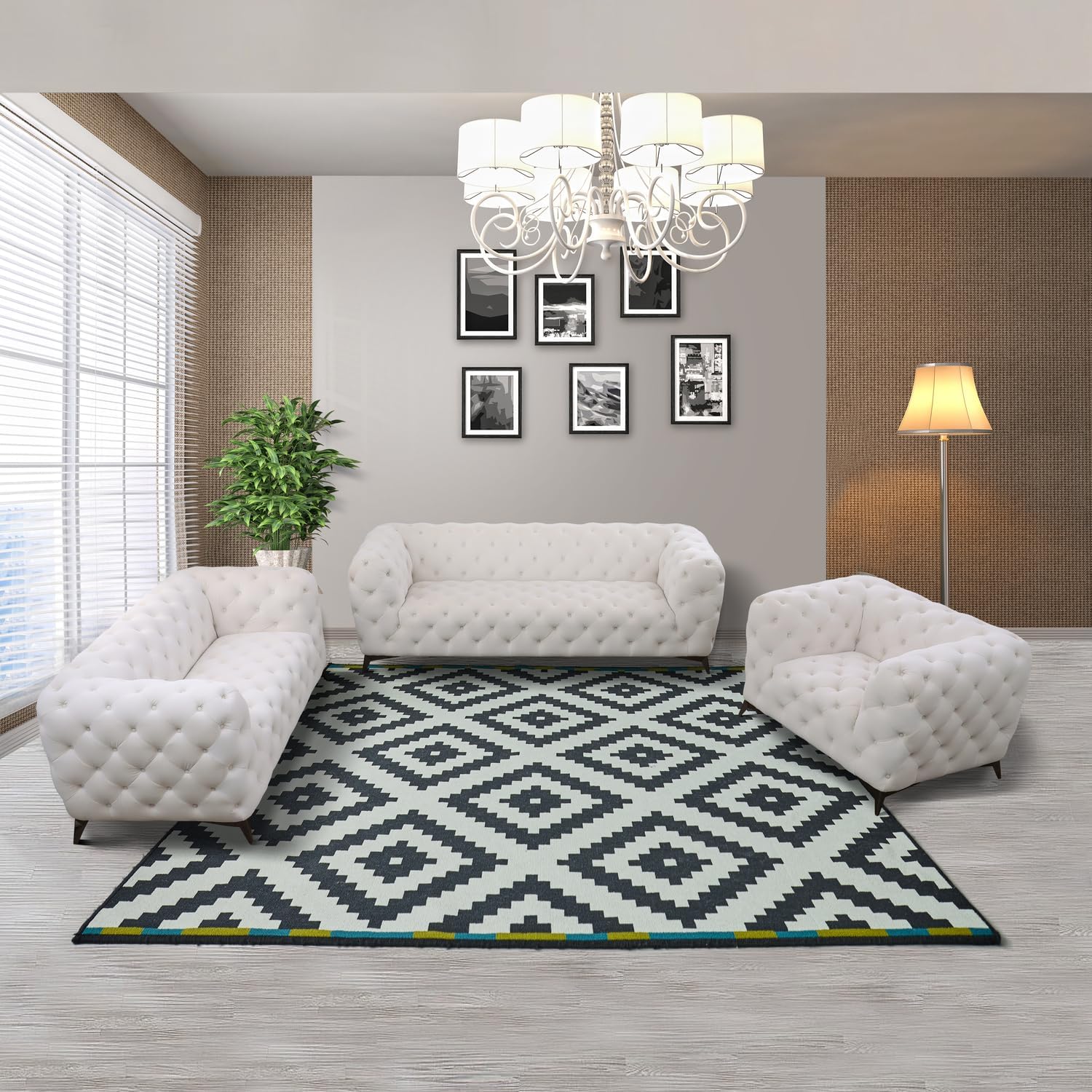 Global Glam Furniture Sectional Sofa Set with Sofa,Loveseat and Chair,for Living Room, Apartment, Studio, Office, White