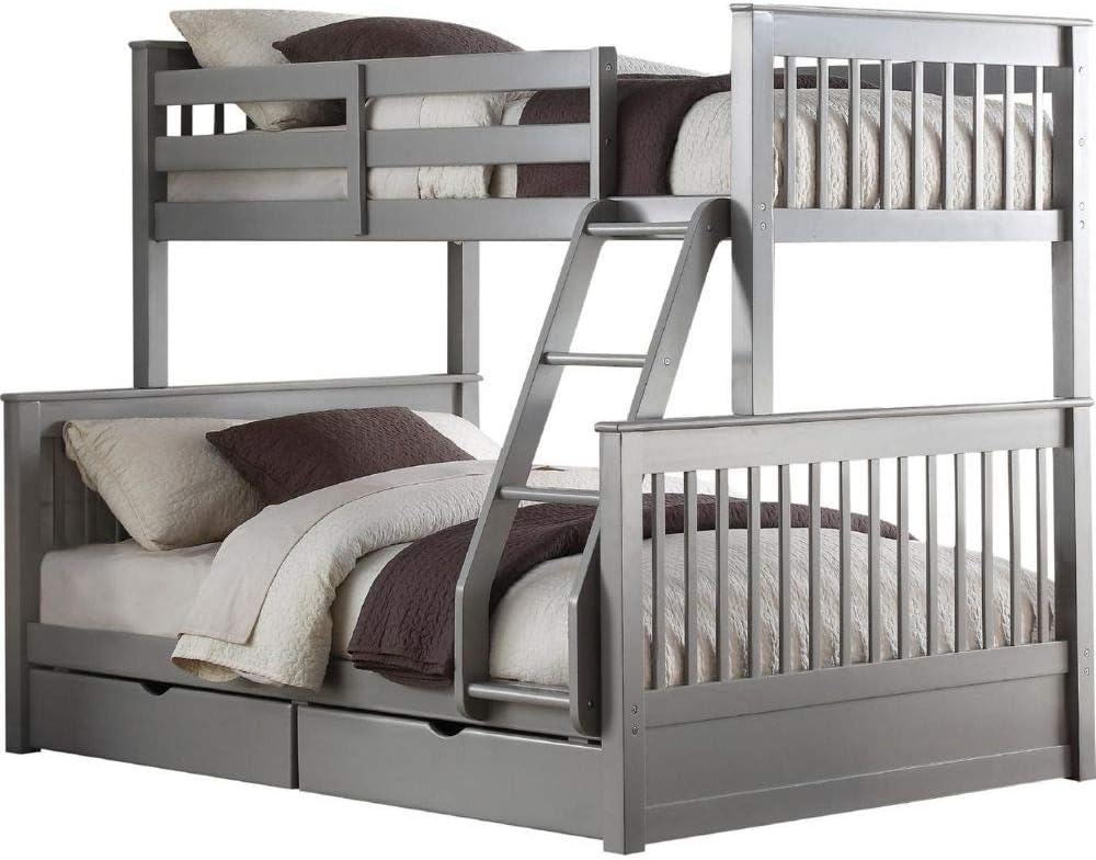 Acme Haley II Twin/Full Wooden Bunk Bed with 2 Drawers in Gray