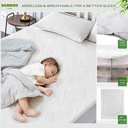 GRT Waterproof Rayon Bamboo Mattress Protector Queen Size - 3D Air Fiber Mattress Protector Cover, Cooling Mattress Pad Breathable Ultra Soft Noiseless 8''-21'' Deep Pocket Machine Washable