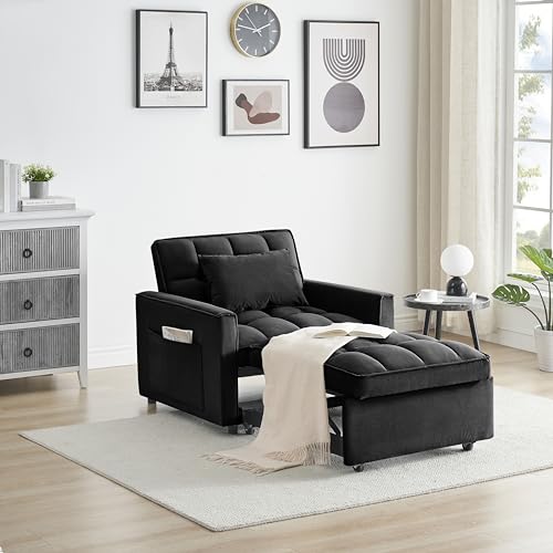 Sleeper Single Recliner, Sofa Bed Chair 3 in 1 Convertible, Suitable for Small Spaces with Adjustable Back, for Living Room Furniture Sets, Bedroom, White