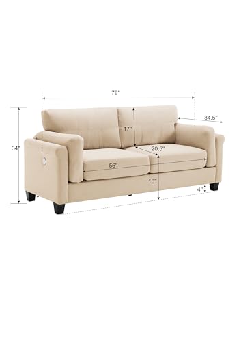 Double Arm Living Room 2-Piece Furniture Sets, Comfy Deep Seat Loveseat & 3 Seater Sofa Couch, Pet-Friendly Sofas Couch Small Spaces Sofa Bed Couches for Living Room Bedroom (Khaki, Loveseat+Sofa)