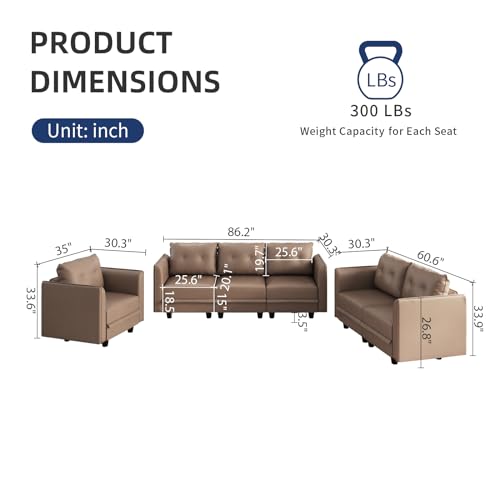 LLappuil Faux Leather Fabric Modular Sectional Sofa 3 Seater Sectional Couch with Storage Seat Modern Modular Sofa for Apartment, Small Space, Dark Grey