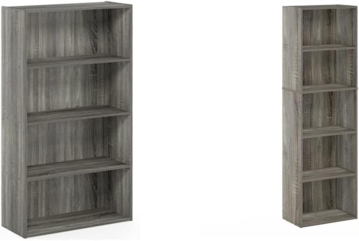 Furinno Pasir 4 Tier Open Shelf (French Oak Grey) Luder Bookcase (French Oak)
