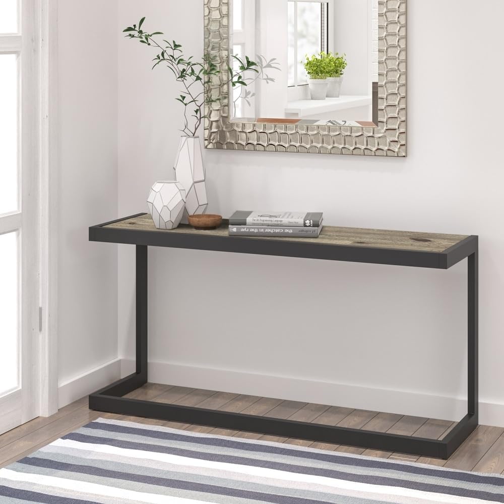 WyndenHall Cecilia Solid Acacia Wood and Metal 52 inch Wide Industrial Console Sofa Table - 52 inch Wide Distressed Grey