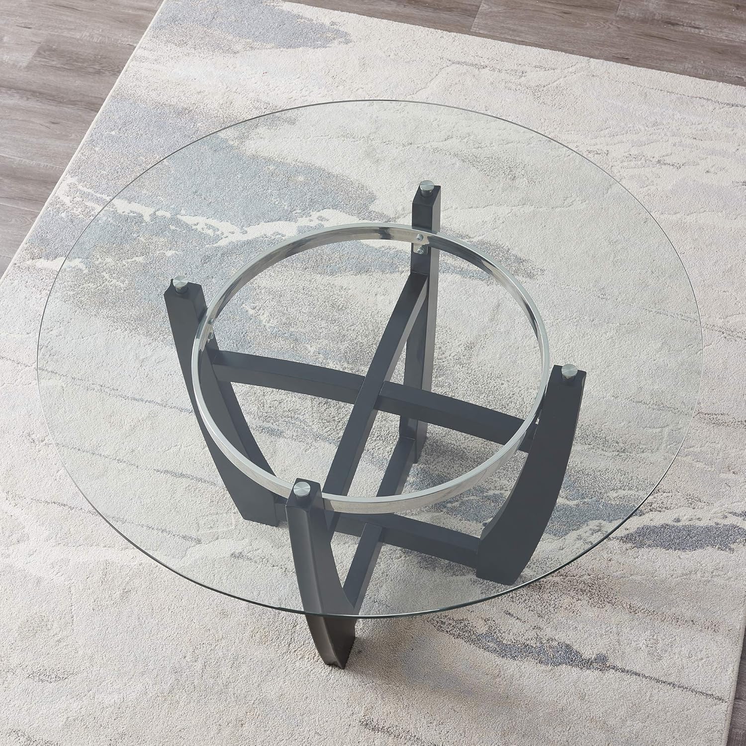 Dining Room Table, 48” Clear Tempered Glass Round Dining Table, with Solid Wood Base Dining Table, 31