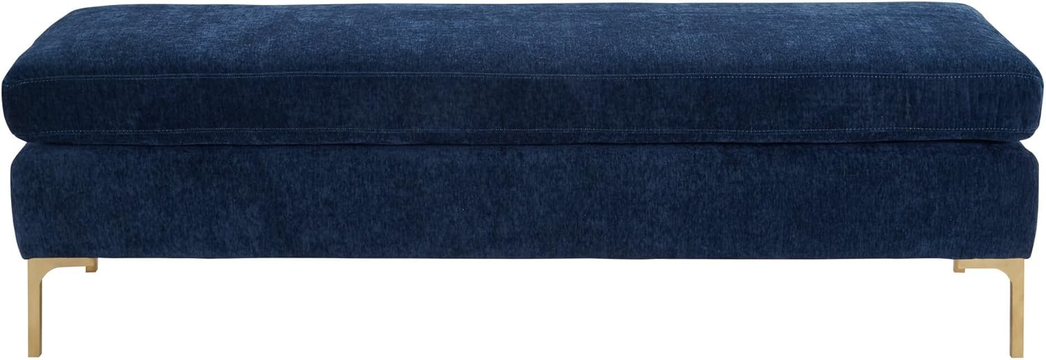TOV Furniture The Delilah Collection Modern Handcrafted Velvet Upholstered Solid Gold Finish Kiln Dried Wood Bedroom Accent Bench, Navy