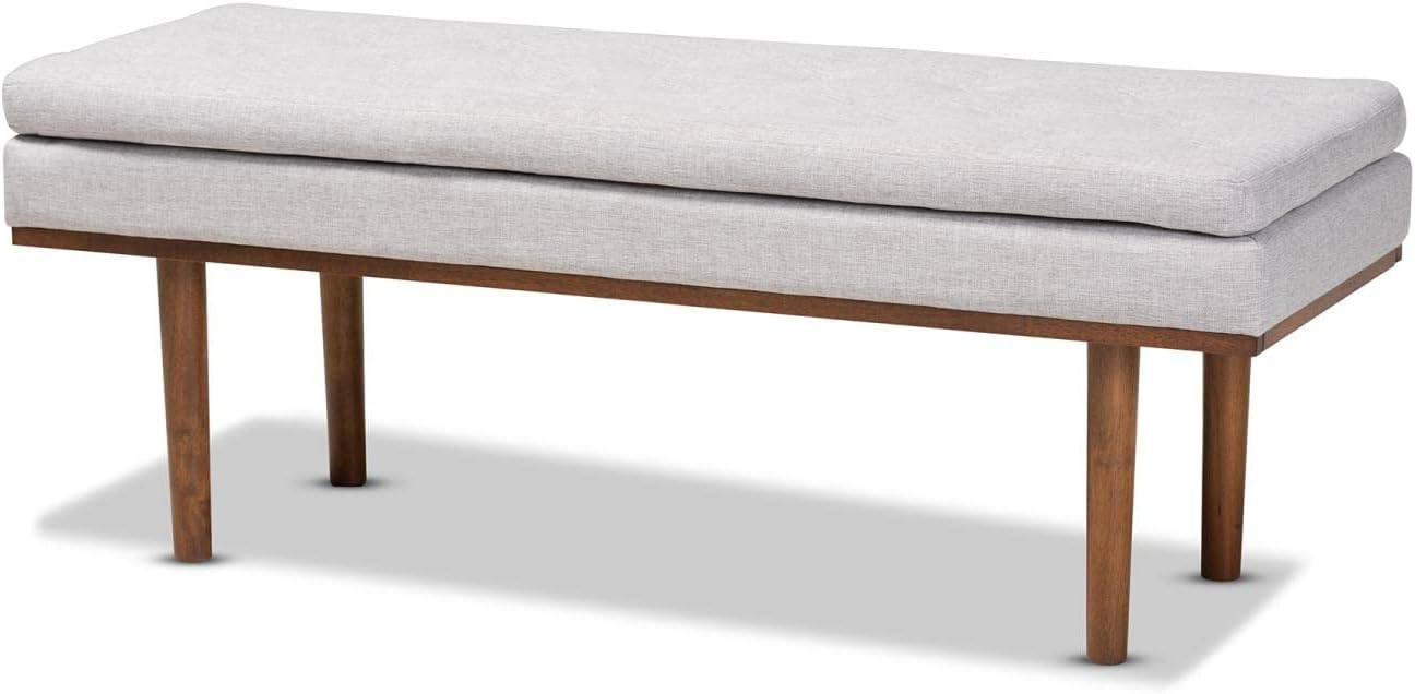 Baxton Studio Rika Mid-Century Modern Greyish Beige Fabric Upholstered Walnut Brown Finished Boomerang Bench