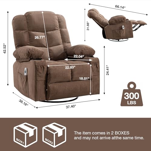INMOZATA Swivel Rocker Recliner Chair for Adults with Massage and Heat, Manual Reclining Single Sofa Chair with Cup Holder for Living Room/Home Theater/Bedroom/Nursery,Blue