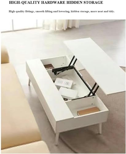 Height Adjustable 3 in 1 Lift Top Coffee Table Converts to Dining Table with 4 Metal Legs Modern Rectangle High Gloss Waiting Area Table, 100, White