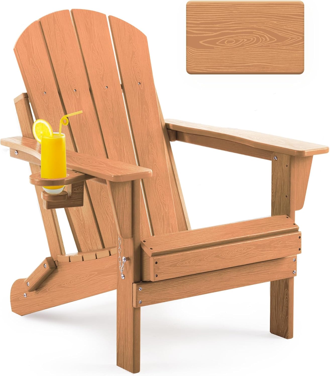 Folding Adirondack Rocking Chair, Patio Chair with Retractable Ottoman and Adirondack Chair Set Teak