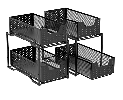 2 Pack - Simple Trending Stackable 2-Tier Under Sink Cabinet Organizer with Sliding Storage Drawer, White