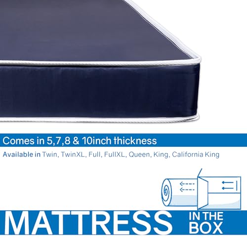 7-Inch Medium Firm Double Sided Tight top Foam Rolled Vinyl Mattress, Twin, Blue