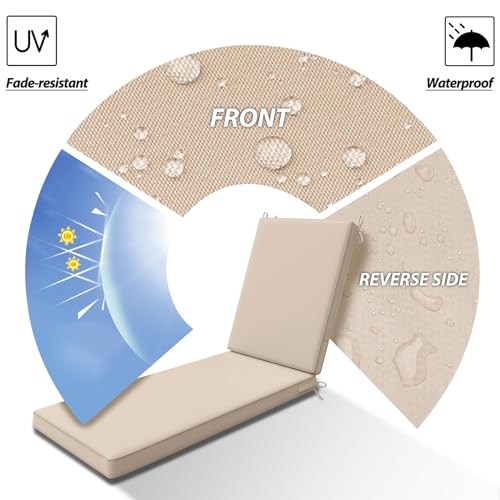 AAAAAcessories Outdoor Chaise Lounge Cushions for Patio Furniture Lounge Chairs Set of 2, Waterproof Fabric, 72 x 21 x 3 Inch, Beige