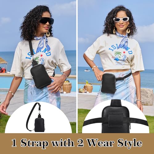 Haytijoe Small Crossbody Sling Bag for Women Vegan Leather Fanny Packs Travel Bag (Retro Black)
