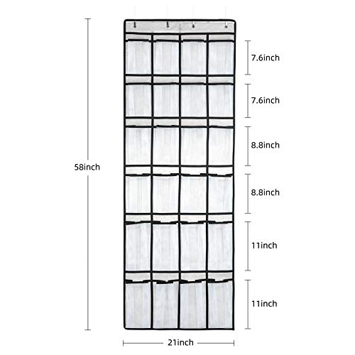 Hanging Shoe Organizer, Over The Door Shoe Organizer with 24 Mesh Large Pockets Door Shoe Rack for Men Women Kids Hanging Door Shoe Holder Size:58x21 Inch (White-2pack)