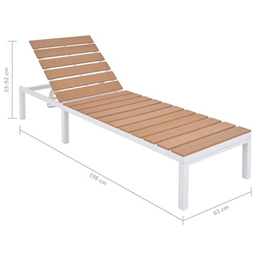 Sun Lounger with Table Patio Chaise Lounge with Set Backrest Lounger Chair Patio Folding Chaise Lounge with Folding Table Aluminium WPC and Brown