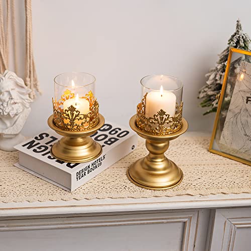 Sziqiqi Gold Candle Holders for Table Centerpiece - Antique Metal Candles Holder Decorative for Pillar Tealight Wedding Living Room Home Decoration