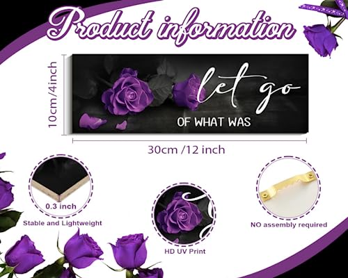 Purple Wall Decor Accept Let Go Have Faith Bathroom Wall Decor Wooden Inspirational Quotes Decorations for Living Room Wood Hanging Farmhouse Bedroom Art (accept-rose purple)