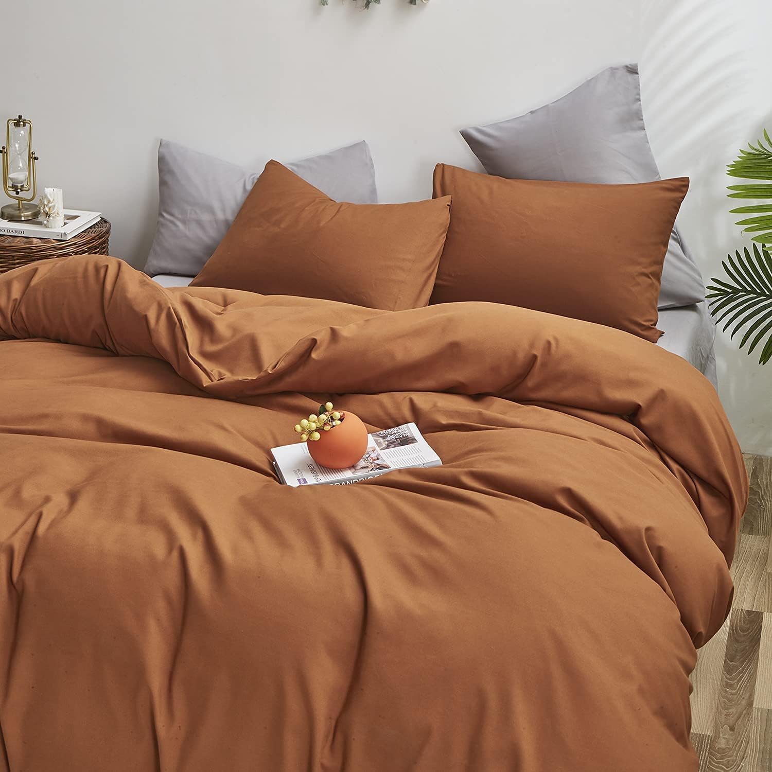 Pumpkin Color Comforter Sets Solid Cinnamon Color Bedding Set Cal King 3 PCs Pumpkin Comforter Sets for Women Girls Breathable Soft Bedroom Collection Solid Rust Color Adults Pumpkin Bedding