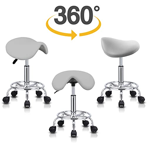 Saddle Stool Rolling Chair for Lab Clinic Dentist Medical Massage Salon Facial Spa Tattoo Kitchen Drafting, Adjustable Hydraulic Stool with Backrest and Wheels(Coffee Brown)