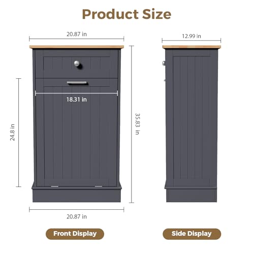 Tilt Out Trash Cabinet Kitchen Trash Can Holder Recycling Cabinet Laundry Hamper with Hideaway Drawer Wooden Bamboo Cutting Board with Added Countertop Space Keep Pets Out (White)