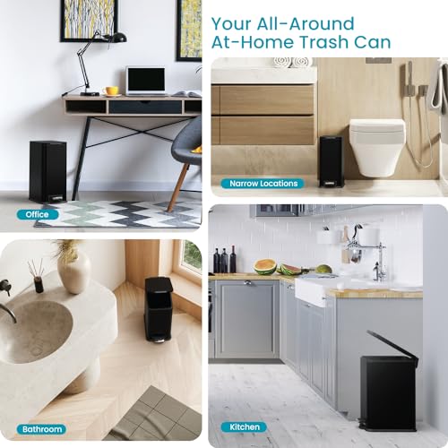 Home Zone Living 4.4 Gallon Slim Kitchen Trash Can, Stainless Steel, Step Pedal, 16.7 Liter