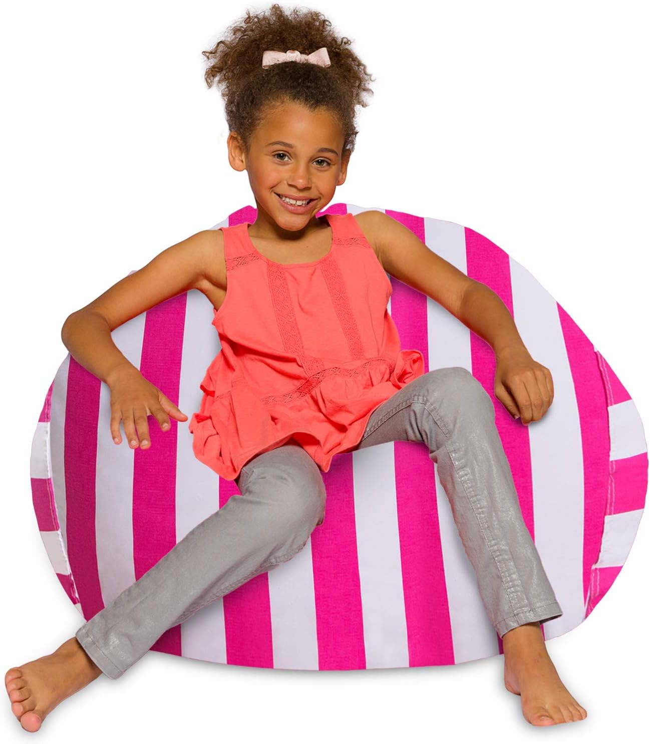 Posh Creations Bean Bag Chair for Kids, Teens, and Adults Includes Removable and Machine Washable Cover, 38in - Large, Canvas Stripes Pink and White