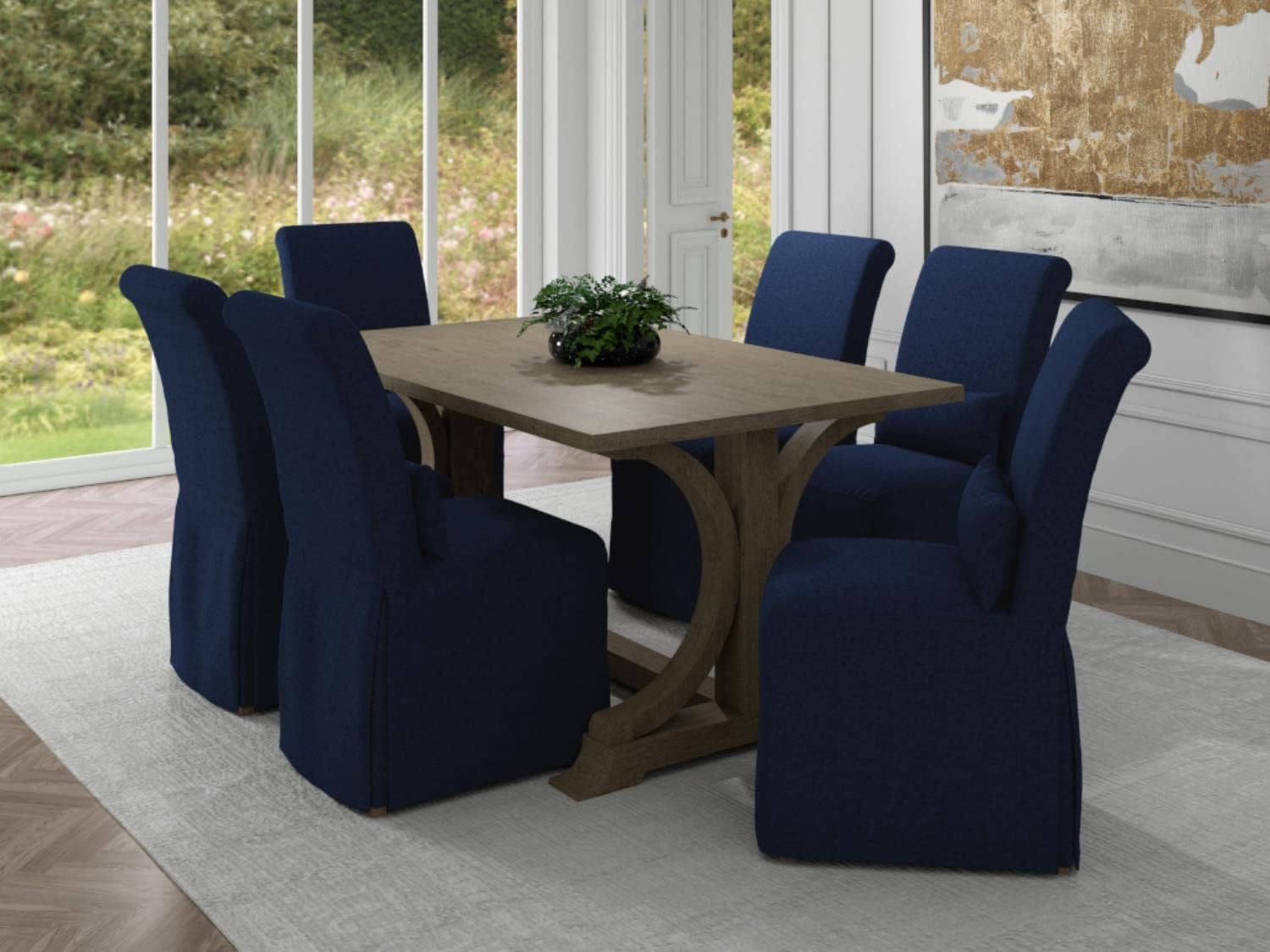 Sunset Trading Slipcovered Upholstered Dining Chair, Performance Fabric Navy Blue