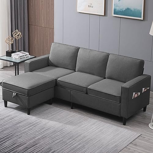 BALUS L-Shaped Sofa Bed Couch with Ottoman, Couches for Living Room Clearance, Couch with Storage Ottoman, Modern Style Sofa Bed Couch, High-Density Foam-Light Grey