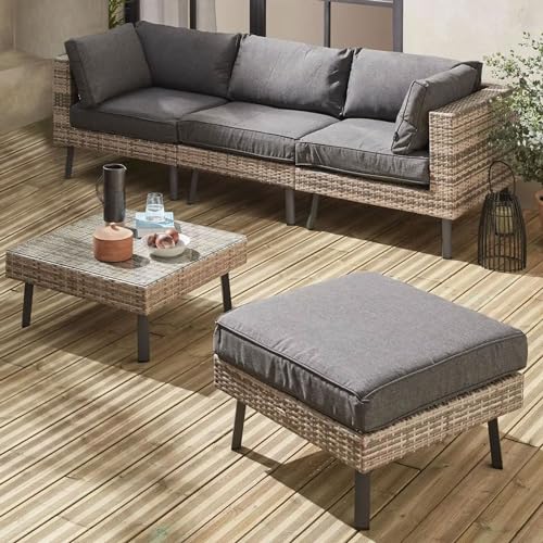SUSIE'S GARDEN Outdoor Sectional Sofa Set,5 Pieces Deep Seating Patio Couch,OLEFIN Anti-Slip cushioned Patio Conversation Sets,Quality Warranty Outdoor Patio Furniture （Beige）