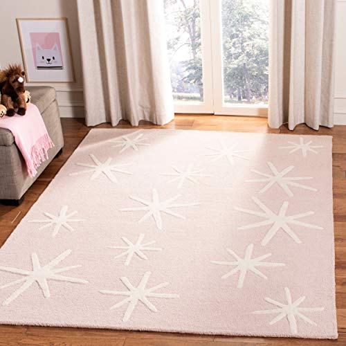 SAFAVIEH Kids Collection Area Rug - 8' x 10', Pink & Ivory, Handmade Starbursts Wool, Ideal for High Traffic Areas in Living Room, Bedroom (SFK908P)