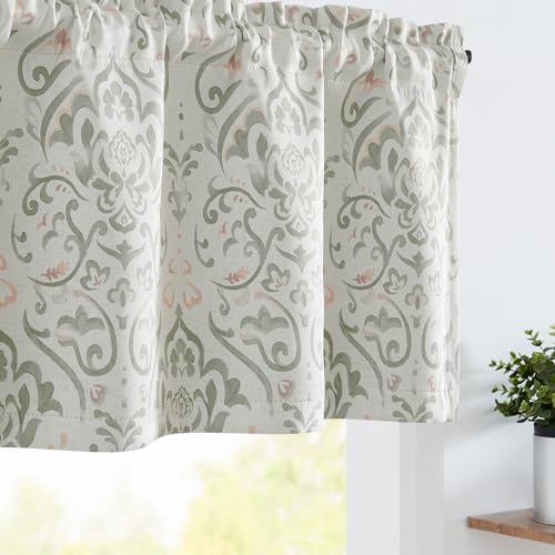 jinchan Blackout Valance Floral Curtain for Kitchen Living Room Room Darkening Vintage Country Farmhouse Valance Damask Medallion Printed Window Treatment Rod Pocket 1 Panel 16 Inch Blue